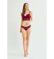 Dantelli Destekli Bralet Sütyen Takımı  (Bordo)