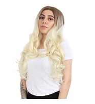 Yoğun Daalı Fiber Sen Uzun Perçemsiz Peruk / Kumral / Platin Ombreli