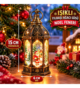 VIP KALİTE AMBER LED IŞIKLI NOEL BABALI YILBAŞI FENERİ LED IŞIKLI KUBBE FENER YILBAŞI AĞACI SÜSLERİ