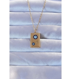 316L Altın Renk İşlemeli Nazarlı Vintage Kolye - TJ-BKO9268
