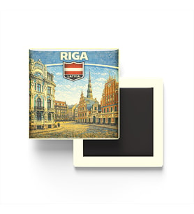 Retro Letonya Riga Şehri Temalı Vintage Buzdolap Magneti – 9x9 cm