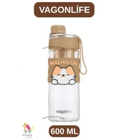 Vagonlife 600 ML KEDİ FİGÜRLÜ SU MATARASI ( RAHAT İÇİM-SÜZGEÇLİ ) (Kahverengi)
