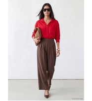 LCW Modest Kahverengi Regular Fit Kadın Pileli Kumaş Pantolon