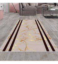 Vizon Gold Detay Siyah Şeritli Yıkanabilir Kaymaz Taban Leke Tutmaz Modern Salon Halısı ve Yolluk (KAHVE)