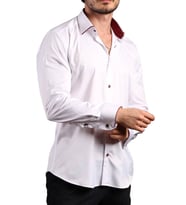 Beyaz Bordo Bieli Yaka Dar Kesim Micro Kumaş Kol Düğmeli Slim Fit Erkek Gömlek - 216-3