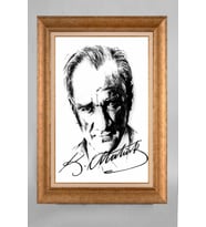 Altın Varaklı Çerçeveli Paspartulu Atatürk Tablo a441 (Gold)