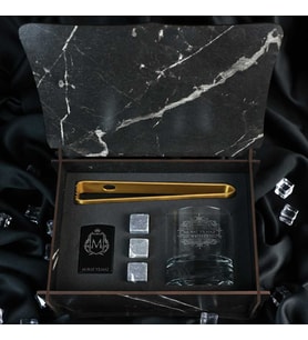 Vintage Tasarımlı Mesajlı Kişiye Özel Gold Maşalı, Çakmaklı ve Taşlı Viski Kadehi Seti