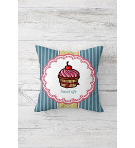 Cupcake Desenli Çift Tarafı Baskılı Gizli Fermuarlı Yastık Kılıfı Kırlent Koltuk Yastık Kılıfı (Pembe)