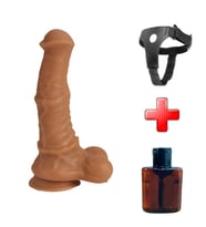 LilituShop Belden Bağlamalı 33 cm Et Dokulu Gerçekçi Çift Katmanlı Sünnetsiz Silikon Melez Penis - Horse Power 2