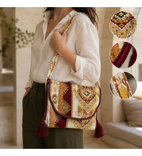 BK Gift El Yapımı Otantik Türk Kilim Omuz Çantası -9, Günlük, Kitap, Tablet, Plaj ve Seyahat Çantası