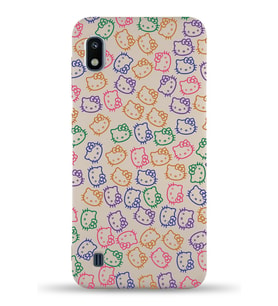 Samsung Galaxy A10 Uyumlu Lansman Kılıf Hello Kitty Tasarımlı İçi Kadife Kapak-Bej (Şeffaf)