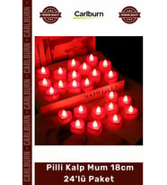 Özel Üretim Dekoratif Romantik LED Işıklı Kırmızı Sevgililer Günü Pilli Kalp Mum 18cm 24'lü Paket