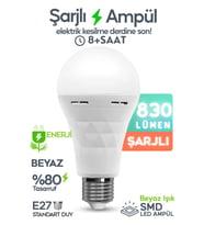 LED Şarjlı Ampül 830 lümen Ultra Acil Durum & Kamp Işığı 220v Beyaz E27 Duy Otomatik %80 Tasarruflu