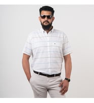 DORSS CEPLİ RAHAT KESİM KISA KOL ERKEK GÖMLEK (Beyaz - Haki)