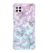 Huawei P40 Lite  Köşe Korumalı Antişok Kapak Floral Lila Tasarımlı Şeffaf  Kılıf