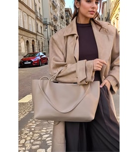 Modern Tote Çanta Geniş Hacimli Suni Deri Günlük Ofis Kullanımı Özel Tasarım Günlük Kullanım İçin (Vizon)