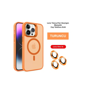 Iphone 14 Kılıf Flet Lens Magsafe Kapak - Turuncu