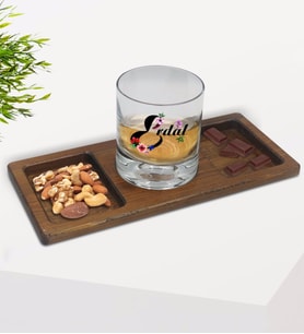 BK Gift Kişiye Özel Harfli Viski Bardağı ve Doğal Masif Ahşap Dikdörtgen Sunum Tabağı Çerezlik Hediye Seti-3