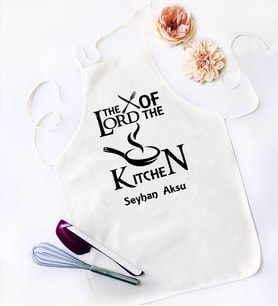 BK Gift Kişiye Özel Lord of The Kitchen Tasarımlı Beyaz Mutfak Önlüğü-1