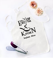 BK Gift Kişiye Özel Lord of The Kitchen Tasarımlı Beyaz Mutfak Önlüğü-1