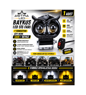 BAYKUŞ LED SİS FARI ÇAKARLI 4 FONKSİYON ÇİFT RENK SARI-BEYAZ MOTO-OFFROAD-SUV-İŞ MAKİNESİ AÇMA KAPAMA ANAHTARLI