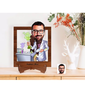 BK Gift Kişiye Özel Erkek Kimya Öğretmeni Karikatürlü Ahşap Standlı 3D Biblo-2 (Beyaz)