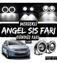 Citroen C Elysee 2012-2023 Uyumlu Mercekli Angel Sis Farı Metal 76 mm Beyaz Halkalı Gündüz Farı 2 Ad