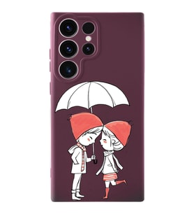 Samsung Galaxy S23 Ultra Uyumlu Lansman Kılıf Aşk Tasarımlı İçi Kadife Kapak-Mürdüm (Şeffaf)