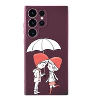 Samsung Galaxy S23 Ultra Uyumlu Lansman Kılıf Aşk Tasarımlı İçi Kadife Kapak-Mürdüm (Şeffaf)