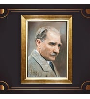 Özel Seri Paspartulu Çerçeveli Atatürk Tablo l290 (Gold)