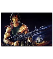 Cakatablo Rambo Sylvester Stallone Roketatar Karanlık Arkaplan MDF Tablo