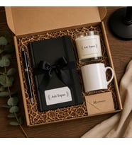 Kişiye Özel Premium Hediye Kutusu İsme Özel Defter, Kokulu Mum, Kupa ve Kalem