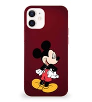 Apple iPhone 12 Soft Premier Kapak Mickey Mouse-D Tasarımlı Silikon Kılıf - Mürdüm (Şeffaf)