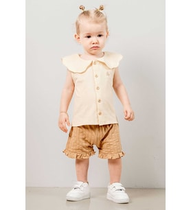Bebek Çocuk Pamuklu Şortlu 2'li Takım Ilk Ben Trend Moda Alt Üst Takım (Camel)