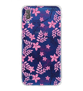 Samsung Galaxy M10  Kamera Korumalı Kapak Floral Pembe Tasarımlı  Şeffaf  Kılıf