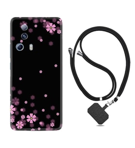 Xiaomi Mi 13 Lite Kılıf Resimli Boyun Askılı İpli Desenli Silikon Black flowers 1391