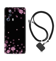 Xiaomi Mi 13 Lite Kılıf Resimli Boyun Askılı İpli Desenli Silikon Black flowers 1391