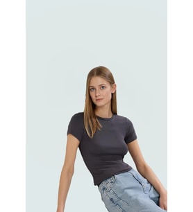 Rahat Günlük Stil Fitted Bluz Vücut Oturan Pamuklu Viskoz Ribana Modern Premium Kalite