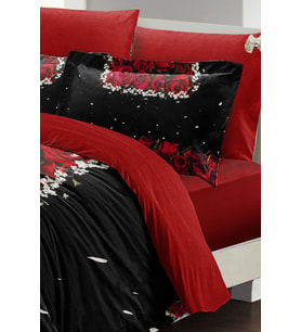 Çift Kişilik ( Lastikli Çarşaflı ) %100 Pamuk Saten Nevresim Takımı Black Rose