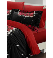 Çift Kişilik ( Lastikli Çarşaflı ) %100 Pamuk Saten Nevresim Takımı Black Rose