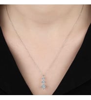 Swarovski Taşlı Gümüş Üçtaş Tektaş Bayan Kolye