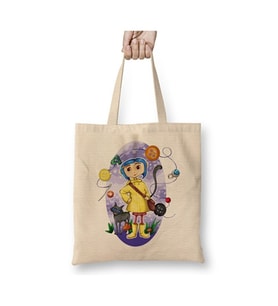 Coraline Jones Bez Çanta Uzun Saplı Alışveriş Çantası Plaj Çantası (Beyaz)