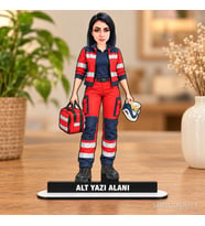 Kişiye Özel Kadin Paramedik Kisiye Ahsap Karikatürlü 18 cm MDF Masaüstü Biblo - Kadin Paramedik Kisiye Ahsap Hediyesi Hemşire ve Sağlık Çalışanı Hediyesi