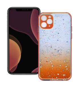 Apple iPhone 11 Pro Simli Şeffaf Sert Slikon Kılıf (Turuncu)