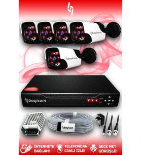BAYICAM 5 Kameralı Panda 5 Dış Kamera Set HDD'siz Full HD Gece Görüşlü Güvenlik Kamerası Sistemi
