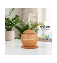Oval 200ml Hava Nemlendirici - 7 Renk RGB Işıklı Difüzör - Type-C Girişli Aromaterapi (Regular) Açık kahve