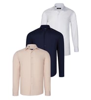ÜÇLÜ SET G726 DEWBERRY GÖMLEK-LACİVERT-BEYAZ-BEJ (Karışık)
