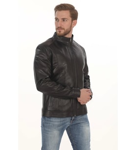 Erkek Biker Ruhuna Uygun Slim Fit Derimont Erkek Hakiki Kuzu Derisi Mont Siyah Fermuarlı Ceket