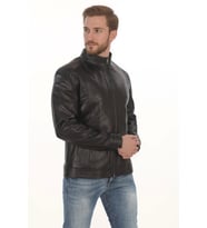 Erkek Biker Ruhuna Uygun Slim Fit Derimont Erkek Hakiki Kuzu Derisi Mont Siyah Fermuarlı Ceket