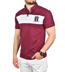 DeepSEA Erkek  Slim Fit Nefes Alan Pamuklu Kumaş Dar Kesim Kıvrılmaz Yaka Polo Yaka Tişört 2503019 (Bordo)